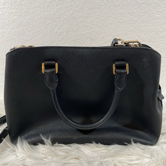 MICHAEL MICHAEL KORS Savannah Medium Saffiano Leather Satchel Black & Gold - Picture 5 of 15